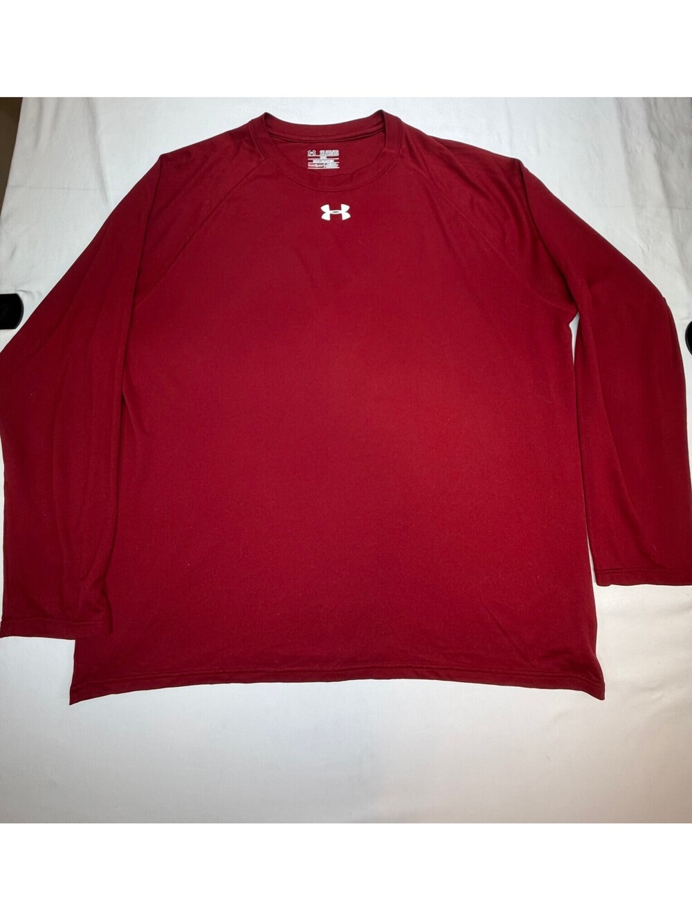 Under Armor Men's Long Sleeve Shirt Crew Neck Loose Fit Logo Size 2XL Wine Red